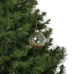 Kerstbal glas met gouden glitters - transparant/goudkleurig