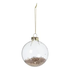 Kerstbal glas met gouden glitters - transparant/goudkleurig