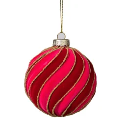 Kerstbal swirl velvet - paars/roze