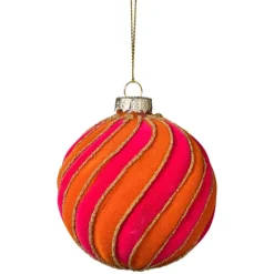 Kerstbal swirl velvet - roze/oranje