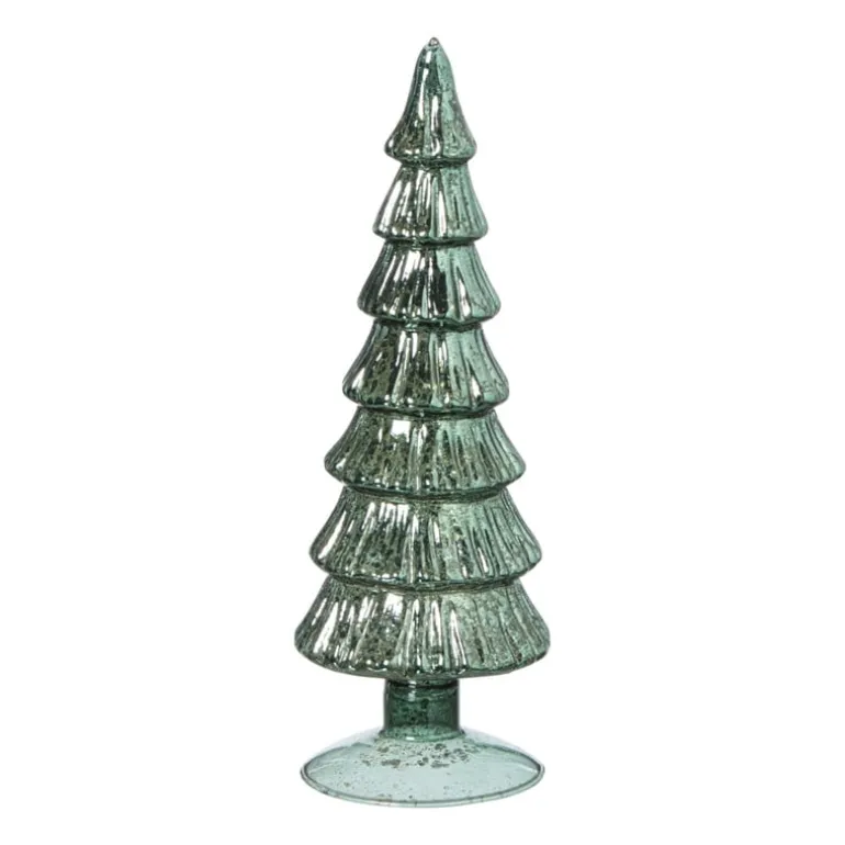Kerstboom beeldje shiny klein - groen - ø8x24.5 cm