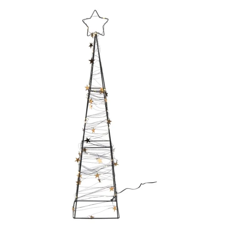 Kerstboom met LED lampjes - zwart/goudkleurig - 60 cm