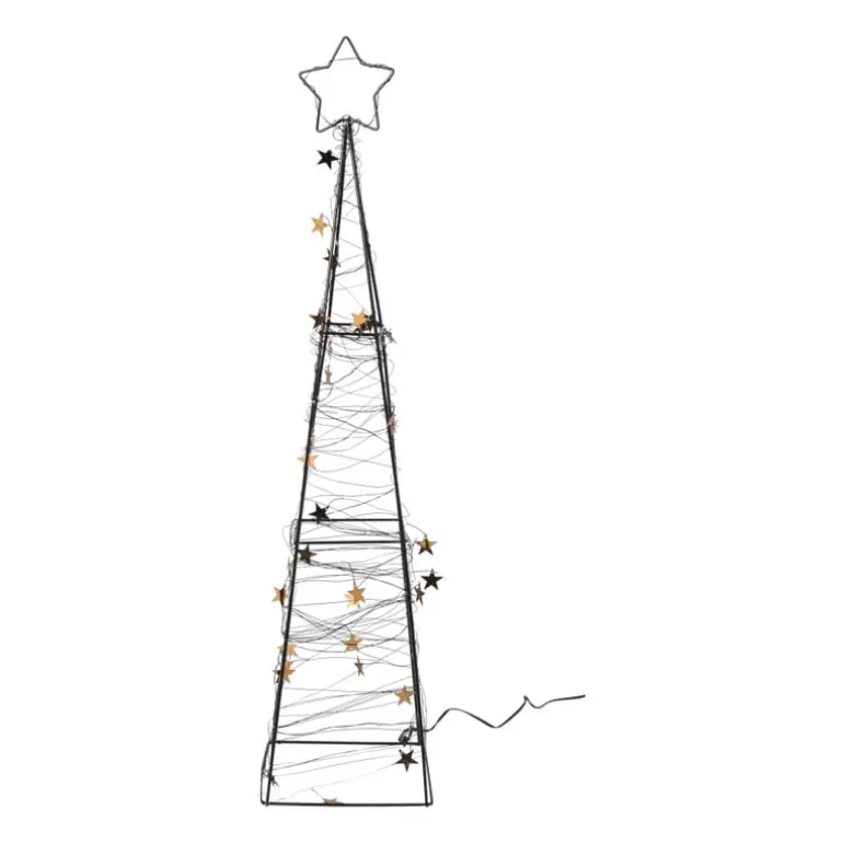 Kerstboom met LED lampjes - zwart/goudkleurig - 60 cm