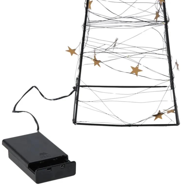 Kerstboom met LED lampjes - zwart/goudkleurig - 60 cm