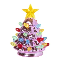 Kerstboom met LED lampjes - paars - 11 cm
