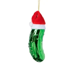 Kersthanger augurk met kerstmuts - groen - 11x3.5x3.2 cm