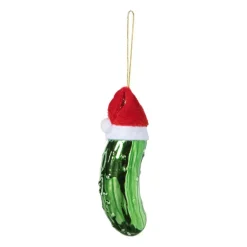 Kersthanger augurk met kerstmuts - groen - 11x3.5x3.2 cm