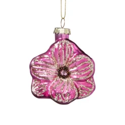 Kersthanger bloem - roze - 7.8x6.8x3 cm