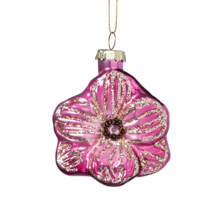 Kersthanger bloem - roze - 7.8x6.8x3 cm