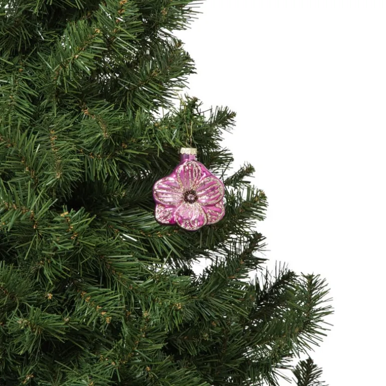 Kersthanger bloem - roze - 7.8x6.8x3 cm