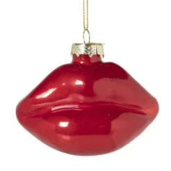 Kersthanger lippen rood - glas - 8.5x9.5x5 cm
