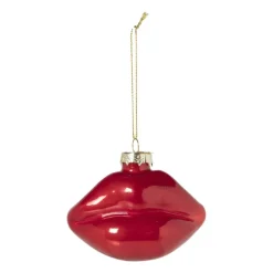 Kersthanger lippen rood - glas - 8.5x9.5x5 cm