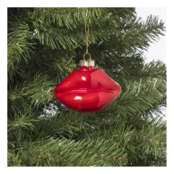 Kersthanger lippen rood - glas - 8.5x9.5x5 cm