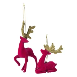 Kersthanger rendier liggend - roze - 8x9 cm