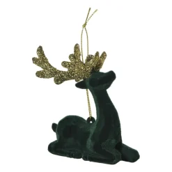 Kersthanger rendier liggend - goudkleurig/zwart - 8x9 cm