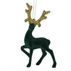 Kersthanger rendier staand - goudkleurig/zwart - 10x16 cm