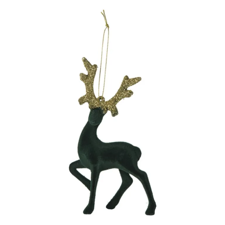 Kersthanger rendier staand - goudkleurig/zwart - 10x16 cm