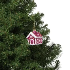 Kersthanger snoephuisje - roze - 8x6.5x6.5 cm