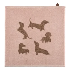 Keukendoek teckels - roze/bruin - 50x50 cm