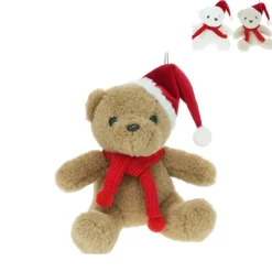 Knuffel beer met kerstmuts - 13 cm - diverse varianten