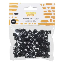 Kralen met tekst - zwart/wit - set van 100
