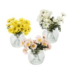 Kunstbloemen madeliefjes in glazen pot - geel - ø11.5x20 cm