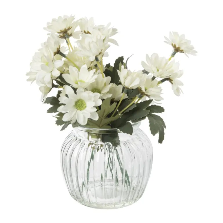 Kunstbloemen madeliefjes in glazen pot - wit - ø11.5x20 cm