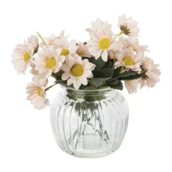 Kunstbloemen madeliefjes in glazen pot - roze - ø11.5x20 cm