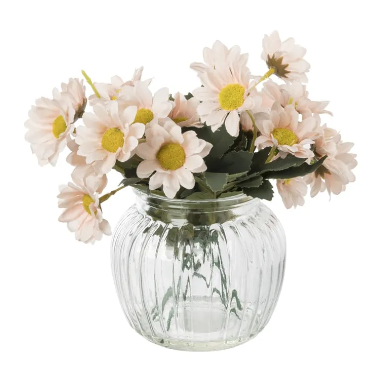 Kunstbloemen madeliefjes in glazen pot - roze - ø11.5x20 cm