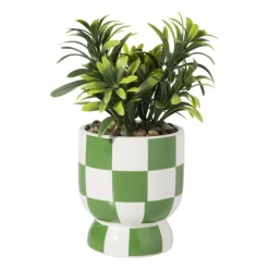 Kunstplantje geblokt - groen - ø8x17 cm