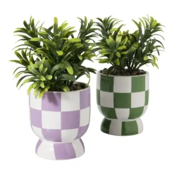 Kunstplantje geblokt - lila - ø8x17 cm