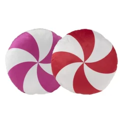 Kussen candy cane - roze/wit - ø40 cm