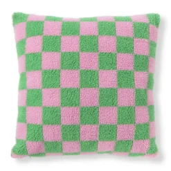 Kussen geblokt - roze/groen - 45x45 cm