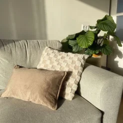 Kussen geblokt teddy - beige - 45x45 cm