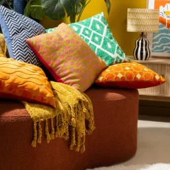 Kussen jacquard bloemen - oranje - 45x45 cm