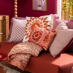 Kussen zon velvet - oranje - 45x45 cm