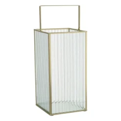 Lantaarn rib vierkant - goud/transparant - 25.5x13x13 cm