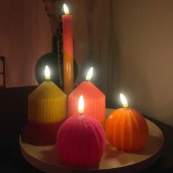 LED kaars duo - roze/groen - ø7x10 cm