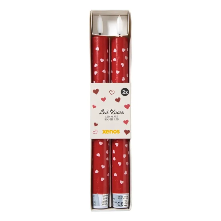 LED kaars hartjes - roze/rood - ø2.2x24 cm