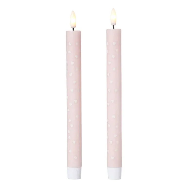 LED kaars hartjes - roze/rood - ø2.2x24 cm