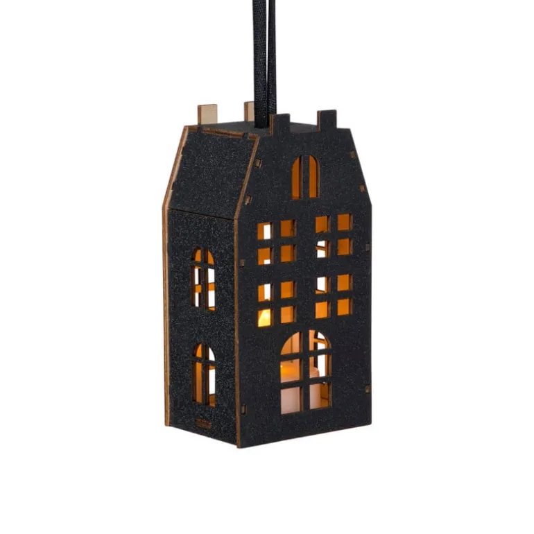 LED kersthuisje - zwart - 11.3x5.8x4.3 cm