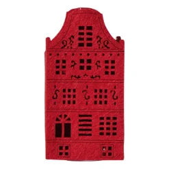 LED kersthuisje vilt - rood - 11.3x5.8x4.3 cm