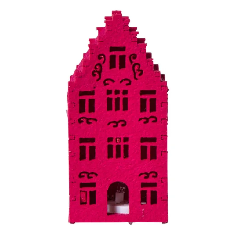 LED kersthuisje vilt - roze - 11.3x5.8x4.3 cm