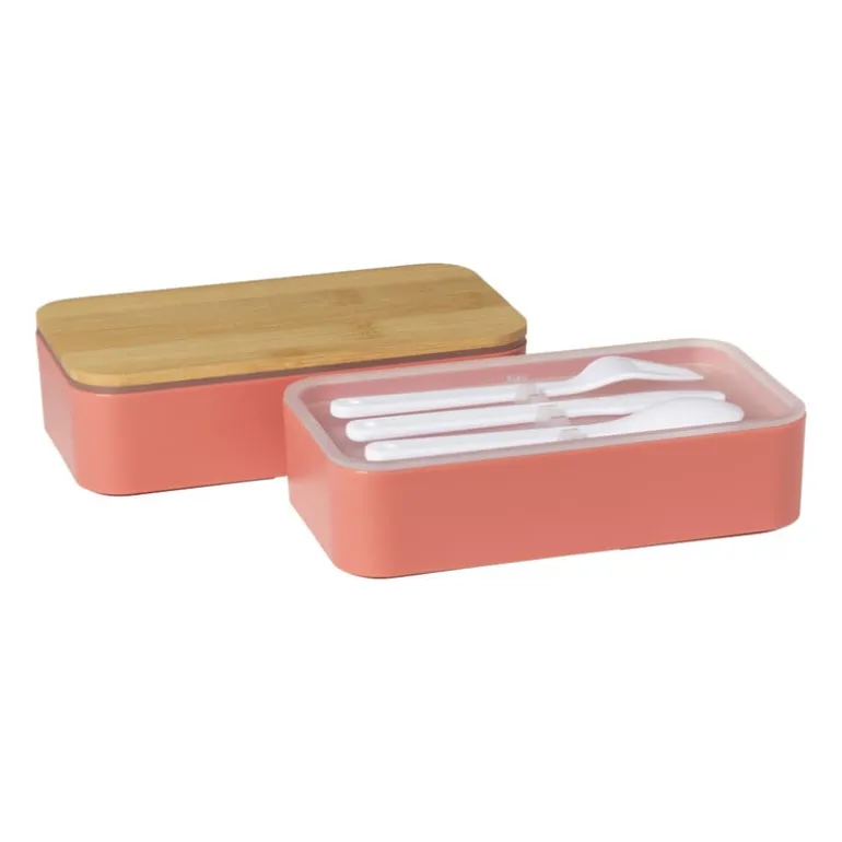 Lunchbox dubbel - roze - 9.5x18.5x10.5 cm