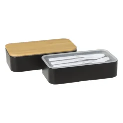 Lunchbox dubbel - zwart - 9.5x18.5x10.5 cm