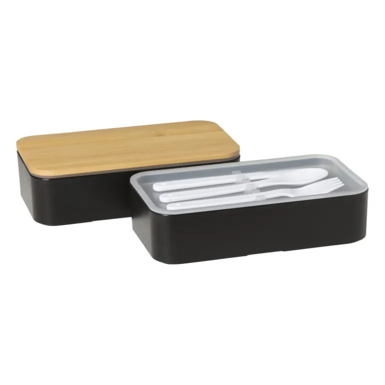 Lunchbox dubbel - zwart - 9.5x18.5x10.5 cm