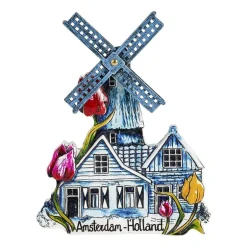 Magneet molen - blauw - 8x1x10 cm