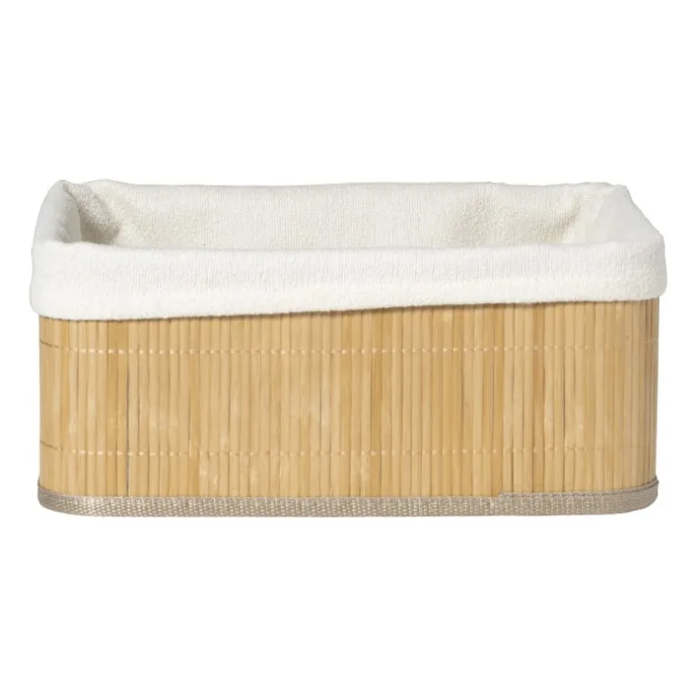 Mand bamboe met teddy - 14x33x25 cm - naturel/wit