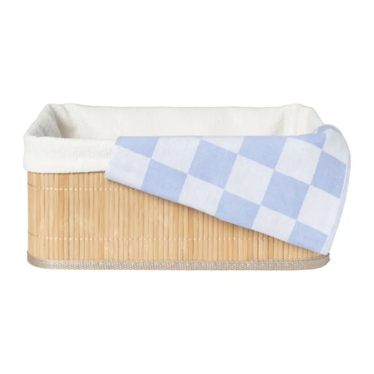 Mand bamboe met teddy - 14x33x25 cm - naturel/wit