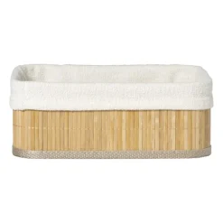 Mand bamboe met teddy - 10x27x21 cm - naturel/wit